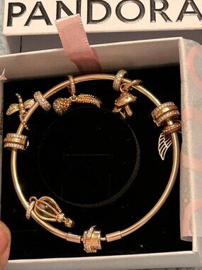 Pandora bracelet with charms and clips, unused